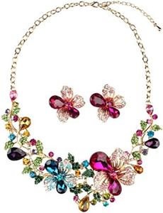 Yuhuan Women Costume jewelry Crystal Statement Necklace and Earrings Sets Chunky Jewelry Set (Style1)
