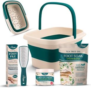 Fivona Foot Care Kit 4 in 1 - Foot Soak Blend with Epsom Salt, Tea Tree and Essential Oils - Collapsible Foot Soak Basin - 42% Urea Cream for Hard, Calloused Skin - Dual Action Foot File