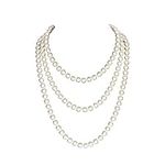 Yuccer Long Pearl Necklace, 1920s Fashion Faux Flapper Pearls Necklace String of Pearls Beads Necklace Costume Jewelry, 59”/150cm