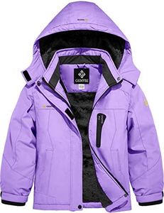 GEMYSE Girl's Waterproof Ski Snow Jacket Hooded Fleece Lined Windproof Winter Jacket (Light Purple,10/12)