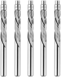 SpeTool 5PCS Spiral Flush Trim Router Bits with Guide Bearing 1/4 Shank,1-1/8" Cutting Diameter Extra Long 3" OVL, Carbide Compression Router Bit for Wood Trimming