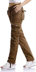 OCHENTA Cargo Pants Women - Womens Work Casual Pants with Multi Pockets, Stright Leg Army Military Trousers Coffee 30 - US 4