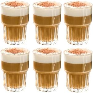 MUJUZE Ribbed Glasses Stackable,11OZ Old-Fashioned Iced Coffee Cup,Elegant Sippy Cup,Smoothie Glasses Drinking Glasses Set of 6 for Latte, Tea,Whiskey,Cocktail