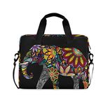 ALAZA Cheerful Indian African Elephant Boho Laptop Case Bag Sleeve Portable Crossbody Messenger Briefcase w/Strap Handle, 13 14 15.6 inch