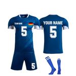 Personalised Football Kit, 2024 Home Away Soccer Jerseys New Kids Football Kits Boys Girls,Football Training Shirts Shorts Socks Gifts for Children Dark Blue