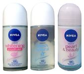 Nivea Roll On Anti Persitant Deodorant Whitening + Fresh Natural + Pearl & Beauty For Women 50 Ml Each