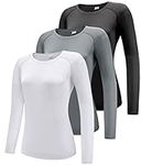 Boyzn Women's 3 Pack Long Sleeve Workout Running Shirts, UPF 50+ Sun Protection Shirts, Athletic Exercise Gym Yoga T-Shirts Black/White/Grey 3P01-L