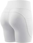 Cadmus High Waist Yoga Shorts for Women Tummy Control Fitness Workout Running Shorts with Deep Pockets, White, XL