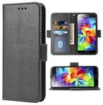 Phone Case for Samsung Galaxy S5 Folio Flip Wallet Case,PU Leather Credit Card Holder Slots Heavy Duty Full Body Protection Kickstand Protective Phone Cover for GalaxyS5 S 5 SV i9600 Men Black