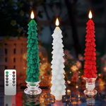 PChero Christmas Tree Candles with Remote Timer, 3 Pack 9.7 Inches Real Wax Flameless Window Candles Battery Operated Taper Candle Sticks for Xmas Fireplace Holiday Party Home Room Decor