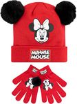 Disney Kids Winter Hat and Gloves Set Minnie Mouse Red One Size