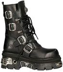 New Rock Unisex M.373-S4 Metallic Black 100% Leather Goth Biker Emo Fashion Reactor Boots 41