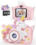 Kikapabi Unicorn Kids Camera Toys for Girls Boys Age 3-8, Christmas Birthday Gifts for Girls Age 3 4 5 6 7 8, Digital Camera with Silicon Cute Cover for Kids, Toddler Camera for Kids with 32G SD Card