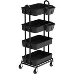 SimpleHouseware 4-Tier Rolling Utility Cart with Hanging Buckets, Black