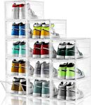 DUNGRANI ENTERPRISE Magnetic Side Open Transparent Plastic Storage Shoe Box Stackable Foldable Storage Shoe Box Sneaker Storage Box Clear Plastic Shoe Box Bin Holder Size:14.2X11X8.7 Inch (Pack Of 8)