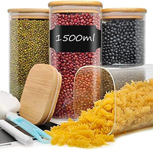 YOCOLE 1500ml Bocaux en Verre, Lot de 4 Bocal en Verre avec Couvercle en Bois, Pots et Bocaux de Conservation, Bocaux Rangement Cuisine en Verre pour Céréales Bonbons Pâtes