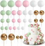 ASTARON 32 Pcs Ball Cake Topper Decorations Mini Balloons Cake Topper Sticks Foam Balls Cake Picks Cake Topper Balls Cake Decorations for Wedding Party Birthday Cake Decorating (Pink Green)