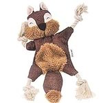 Stuffless Dog Toys for Puppy, Crinkle Squeaky Dog Chew Toys Squirrel Plush Dog Toy with Rope Knots for Small Dogs (Brown Squirrel)