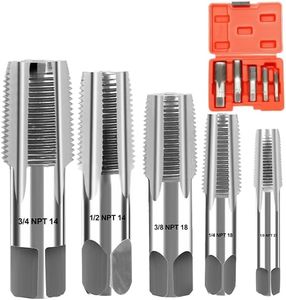 5Pieces NPT Pipe Tap Set, 1/8", 3/4", 1/2", 3/8", 1/4" Precision Carbon Steel NPT Tap Set, for Clean Accurate Threads, Assorted Plumbers Mechanics DIY Thread Cutting Tools