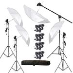 HIFFIN E27 4 Point Studio Holder Kit Umbrella White + Studio Light Stand 9 FT Holder KIT Mark IIII | 4 Triple Holder | 4 Light Stand 9ft | 4 Umbrella | 1 Boom | 1 Bag