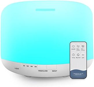 500ml difusor de aceites Esenciales, sin BPA humidificador ultrasónico con Mando a Distancia y 7 Diferentes Luces cambiantes - Apagado automático sin Agua,Blanco