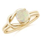 GOLDHARTZ Natural Gemstone Round Solitaire Infinity Knot Ring for Women | 12 Birthstones | 925 Sterling Silver | 18kt Yellow Gold Overlay | Engagement Ring | Best Gift for Her (GH0165-Opal Ring_19)