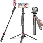 Huryfox Selfie Stick Phone Tripod - 180cm Tall Cell Phone Holder with Detachable Wireless Remote, Phone Stand for Recording, Video and Picture, Compatible with iPhone, Android Phone, Camera & Gopro