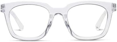 Peepers by PeeperSpecs Women's to The Max Square Blue Light Blocking Reading Glasses, Clear, 49