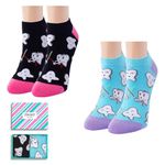 Women Girls Novelty Funny Teeth Dental No Show Low Cut Ankle Socks 2 Pack