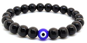 THUNDERSTORM Unisex-Adult Reiki Black Tourmaline With Evil Eye Bracelet Naturally Energized Fengshui Stretchable Bracelet Remove Negative Energy Bring Luck And Prosperity