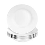 Argon Tableware 6X White Soup Bowls - 23cm (9") - Ceramic Dinner Plates Dish Set Cereal Soup Serving Noodle Bowl - Dishwasher and Microwave Safe