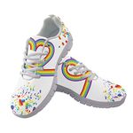 Ladies Rainbow Love White Style Lace-up Shoes Fashion Mesh Shoe Workout Fitness Sneakers