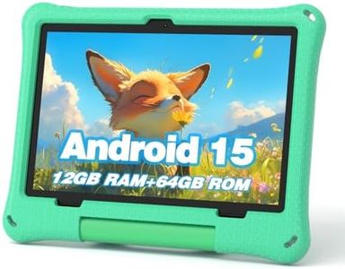 Kids Tablet, 10.1 Inch Android 15 Tablet for Kids, 12GB+64GB, Octa-Core, 6000mAh Battery, WiFi 6, Pre-Installed Kids Apps, Parental Control, with EVA Protective Case – Ideal Gift for Toddler (Green)