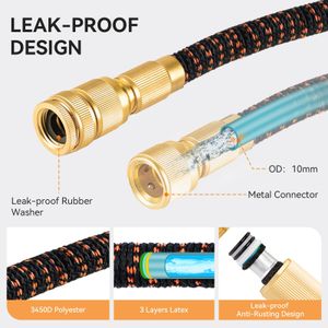 Expandable 75FT Garden Hose – 3-Layer Latex, No-Kink, 10-Function Nozzle, Metal Connectors