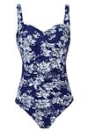 Aidotop Womens One Piece Swimsuit Tummy Control with Ruched Monokinis Tribal Swimsuits (Blue White Flower, L)