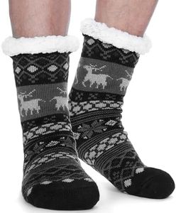 EBMORE Mens Slipper Socks Thermal Warm Fuzzy Fluffy Winter Warm Thick Grips Cabin Cozy Soft Fleece Socks Christmas Gift Stocking Stuffers for Mens(Black)