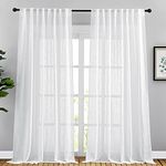 NICETOWN White Sheer 102 inch Curtains for Sliding Glass Door, Rod Pocket & Back Tab Linen Blend Semi Sheer Window Treatments Privacy with Light Filtering for Bedroom, W66 x L102, 2 Panels