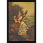 Mad Masters Mata Saraswati Devi Goddess of Knowledge Painting Photo Frame for Living Room, Bedroom, Home Decor and Wall Decoration (MM 1630, 8x12 Inch, Paper, Without Plexi Glass)