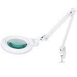 Neatfi XL Bifocal LED Magnifying Lamp, 18cm Acrylic Lens, Dual Magnification 5D/20D, 84 SMD LED, Dimmable, Adjustable Arm - Ideal for Crafts, Reading, and Close Work (With Clamp, White)