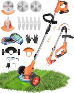 Cordless Weed Wacker, Electric Weed Wacker 21V, 3-in-1 Weed Eater Battery Powered/Brush Cutter/Stringless, Weed Trimmer with Wheel & Blade, Wheels for Garden and Yard Lawn (90° Collapsible)