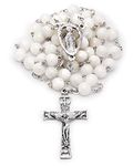 Rosary Beads catholic for Women and Men Blessed During Pope's Angelus, Traditional Rosary with Mother of Pearl Beads, a Sacred Heart Centre Medal and Holy Spirit Crucifix