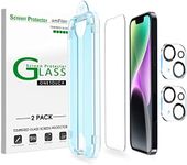 [2+2 Pack] amFilm OneTouch for iPhone 14 Plus 6.7" Glass Screen Protector with Camera Lens Protector. Easiest to Installation, Bubble Free and Full Coverage Case Friendly