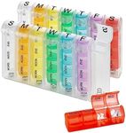 Weekly Pill Organizer - (Pack of 2) Pill Planners for Pills & Vitamins Each Day Week, Four Times-a-Day Medication Reminder, Easy to Read AM/PM Compartments Monday to Sunday for Travel & Purse