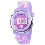 Vicloon Kids Watch, Toddler Digital Watch, Digital Watch LED Electrical Watches 7 Color Lights Watch with Alarm Stopwatch Unicorn Valentine's Day Gift for 3-10 Year Girls (Light Purple)