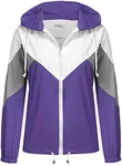 SoTeer Women's Waterproof Rain Jacket Lightweight Hooded Windbreaker Packable Active Outdoor Raincoat (Purple,L)