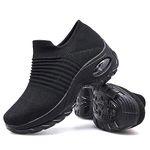 Women Slip On Walking Shoes - Mesh Breathable Sneakers Athletic Road Running Trainers All Black 6.5 UK