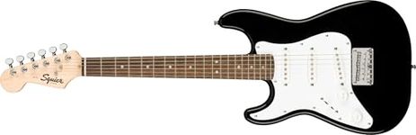 Squier by Fender Mini Stratocaster LeFT-handed Electric Guitar, Short Scale Beginner Guitar for Kids or Travel, Comes with Free Virtual Lessons, Black