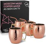 Oak & Steel - 4 Large Moscow Mule Cocktail Mugs, 550ml - Hammered Design Copper Cups Gift Set with Stainless Steel Straws Cleaning Brush