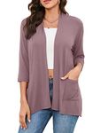 TASAMO Women's Lightweight Open Front Cardigans 3/4 Sleeve Casual Soft Drape Fall Cardigan (Small,Purple Red)