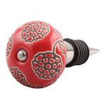 Indian-Shelf Etched Bottle Cork | Ceramic Wine Stopper | Bottle Stopper for Whisky Bottles | Bar Accessories for Home | Gifts for Drinkers [Red, 2 Pack]